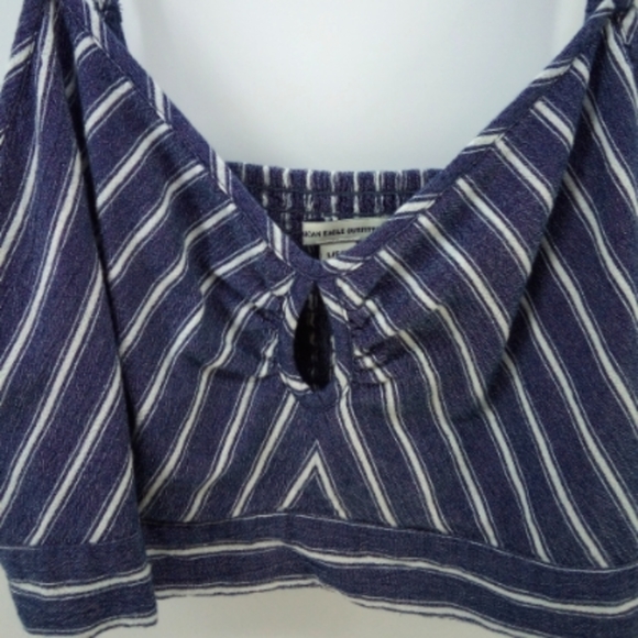 AEO Chambray Striped Crop Top Smocked Cotton Blend 2016 L American Eagle - Picture 13 of 16